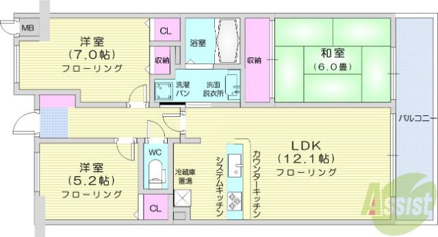 ライオンズマンション山手町(3LDK/6階)の間取り写真