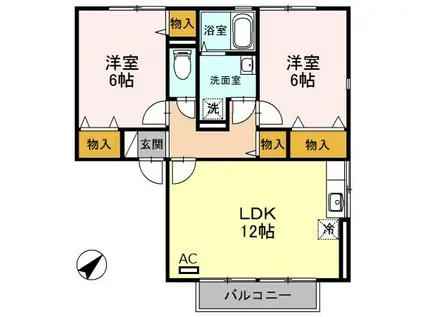 ラ・ヴィーダー B(2LDK/2階)の間取り写真