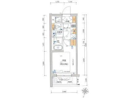ライジングプレイス綾瀬(1K/2階)の間取り写真
