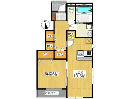 グランドソレイユ上余田(1LDK/1階)の間取り写真