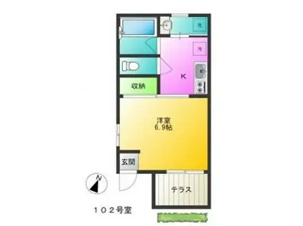 レガーロ緑が丘(1K/1階)の間取り写真