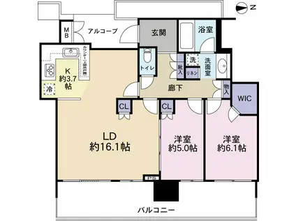 シティタワーグラン天王寺(2LDK/10階)の間取り写真