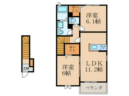 ボヌールKM C(2LDK/2階)の間取り写真