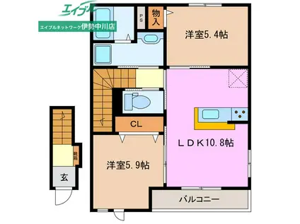 STELLA B棟(2LDK/2階)の間取り写真