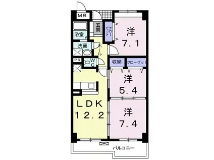 あかやま弐番館(3LDK/1階)の間取り写真
