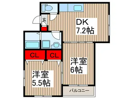ラ・プルミエ(2DK/2階)の間取り写真