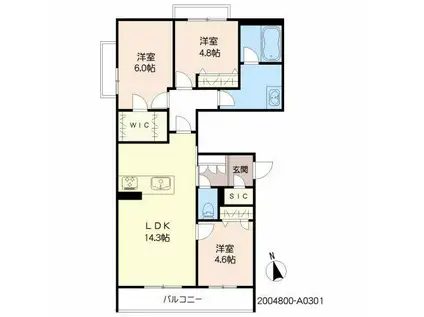 リバージュ若葉(3LDK/3階)の間取り写真