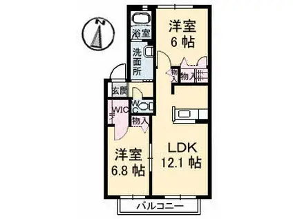 グランマスト府中本町C棟(2LDK/2階)の間取り写真