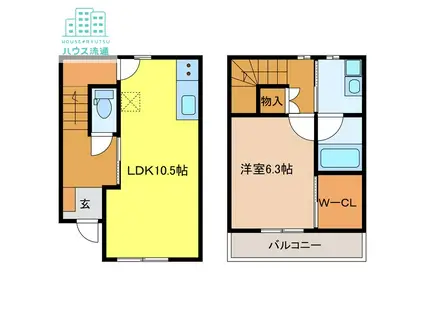 GLANZ HEIM喜々津B(1LDK/1階)の間取り写真