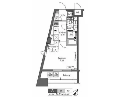 プラウドフラット三軒茶屋(1K/2階)の間取り写真