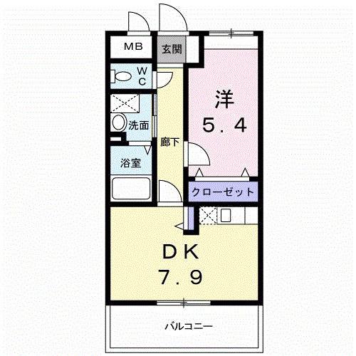フィオーレ(1DK/1階)の間取り写真