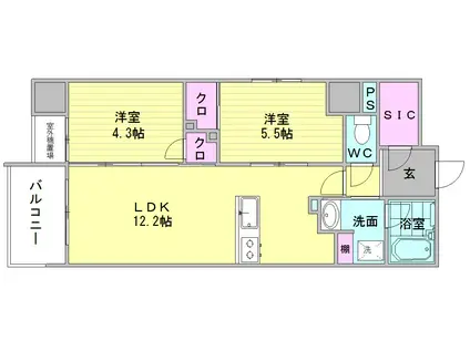 ONE PASEO(2LDK/11階)の間取り写真