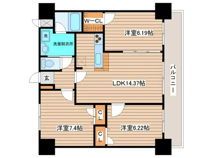 アルティザ仙台花京院(3LDK/13階)の間取り写真