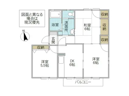 ソフォラ葉山B棟(3DK/1階)の間取り写真