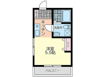 ダイヤモンドヒルズ横浜井土ヶ谷A号棟(1K/2階)の間取り写真