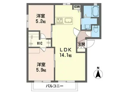 シャーメゾンSHINS B棟(2LDK/2階)の間取り写真