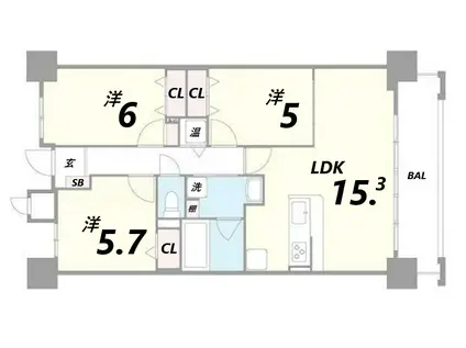 アヴァンセ姫路(3LDK/8階)の間取り写真