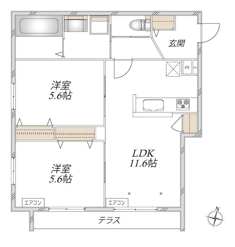 グランドゥール ソレイユ 浦和II(2LDK/1階)の間取り写真