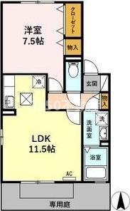 ドミール六条(1LDK/1階)の間取り写真