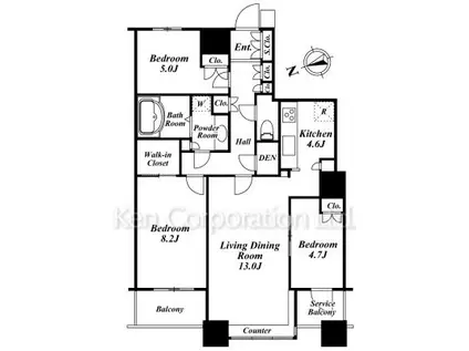 芝浦アイランド グローヴタワー(3LDK/44階)の間取り写真