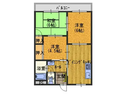 津名大雄マンション(3DK/3階)の間取り写真