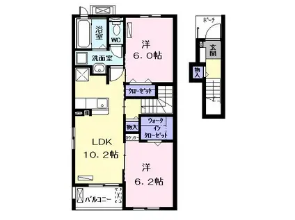 シャルマンカーラA(2LDK/2階)の間取り写真