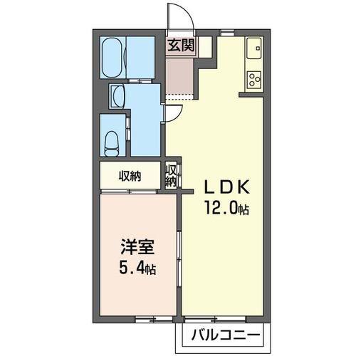 YMAハイツA棟(1LDK/1階)の間取り写真
