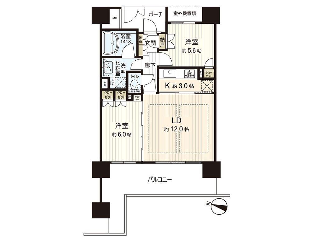 プラウド西公園(2LDK/7階)の間取り写真