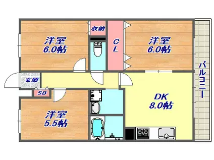 マリンクレール六甲Ⅰ(3DK/6階)の間取り写真