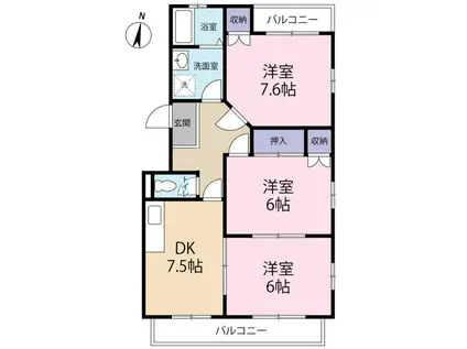 クレッセント瀬名(3DK/2階)の間取り写真
