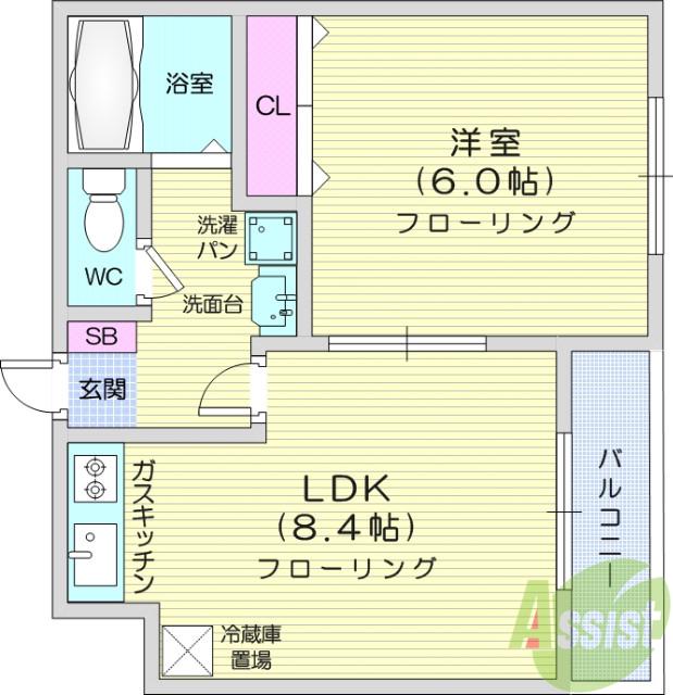 ベルシティ二本杉(1LDK/1階)の間取り写真
