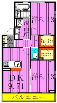 シャトレー(2DK/2階)の間取り写真