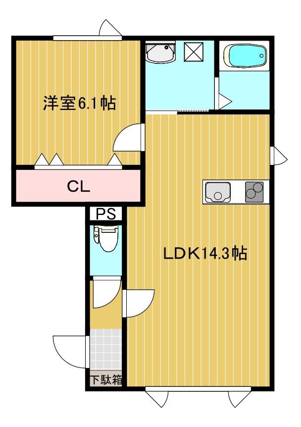 フェリーチェ B棟(1LDK/2階)の間取り写真