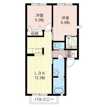 ショコラ・フルール(2LDK/2階)の間取り写真