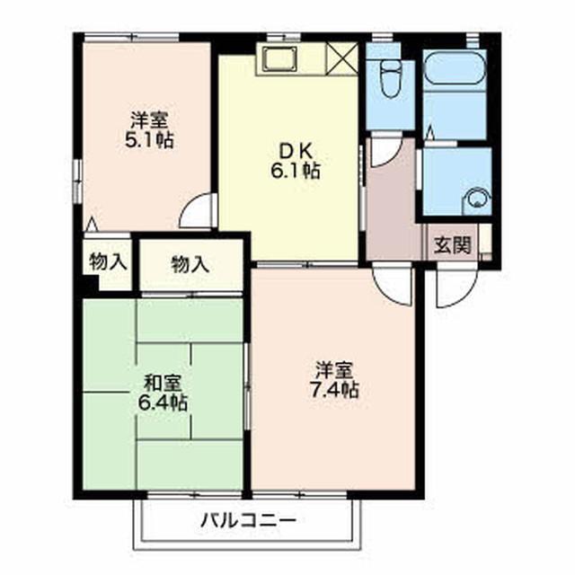 フレグランスやまとE棟(3DK/1階)の間取り写真