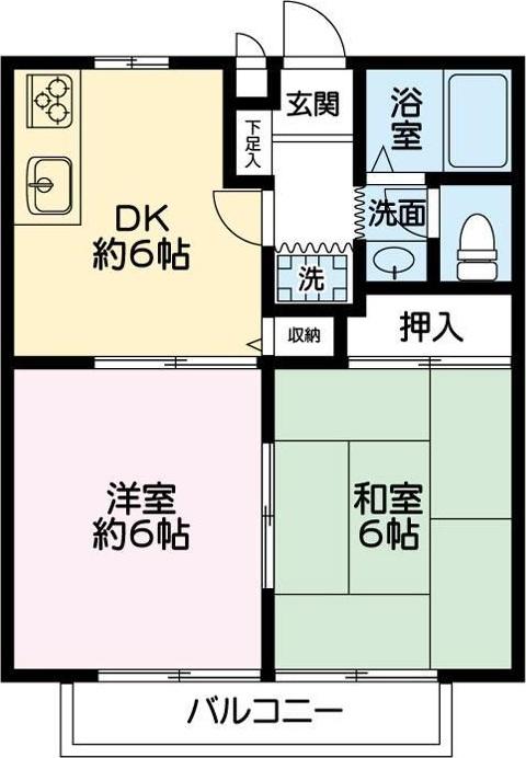 ドミール竜王台(2DK/2階)の間取り写真
