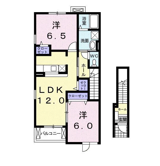 ドリームズ カム トゥルー A(2LDK/2階)の間取り写真