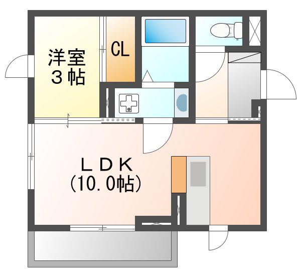 ブルースカイKAKUDA(1LDK/2階)の間取り写真
