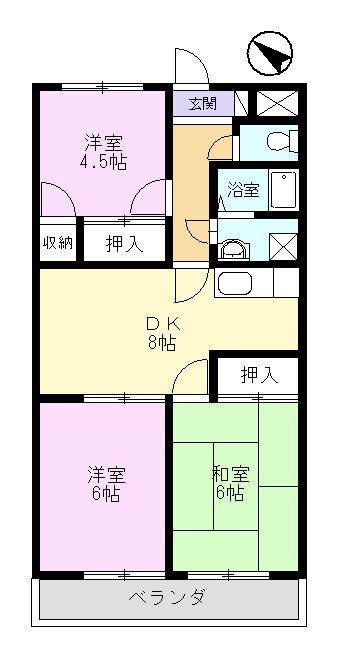 アルトラマンション中津川 A・B(3DK/1階)の間取り写真