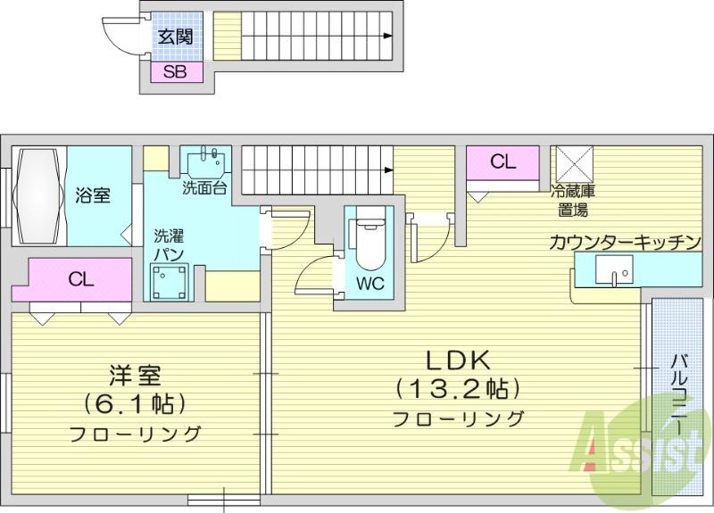 ニューライズ セキネ Ⅱ(1LDK/2階)の間取り写真