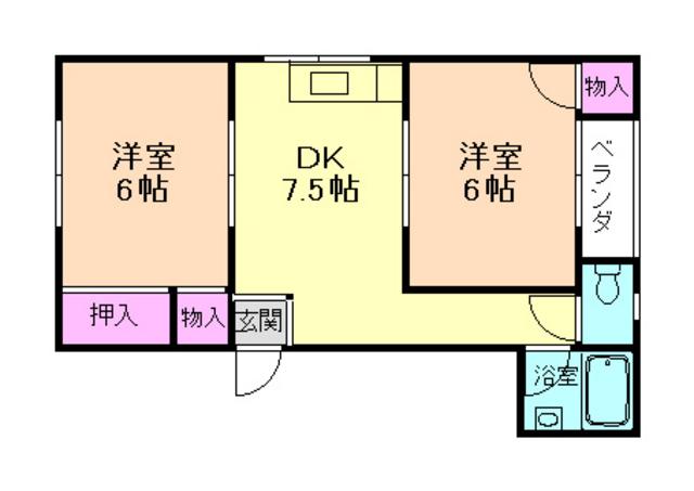 シャンクレール石橋(2DK/2階)の間取り写真
