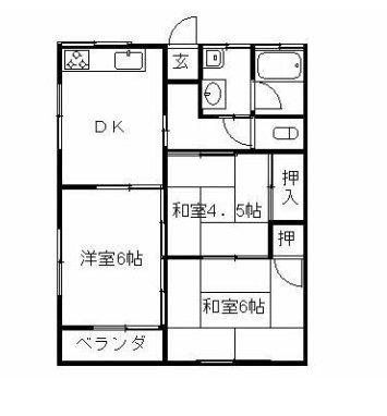 谷古宇コーポ(3DK/2階)の間取り写真