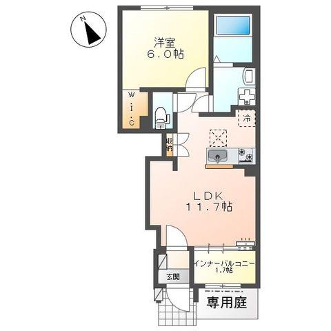 寒川町宮山アパート(1LDK/1階)の間取り写真