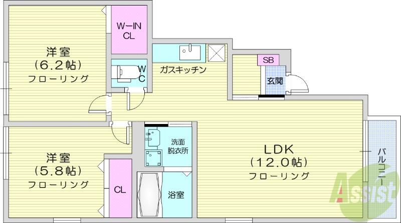 ディライブレス(2LDK/1階)の間取り写真