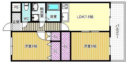 マツオマンションIII(2LDK/2階)の間取り写真