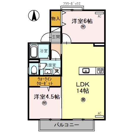 ピュアハイツ有本 I(2LDK/2階)の間取り写真