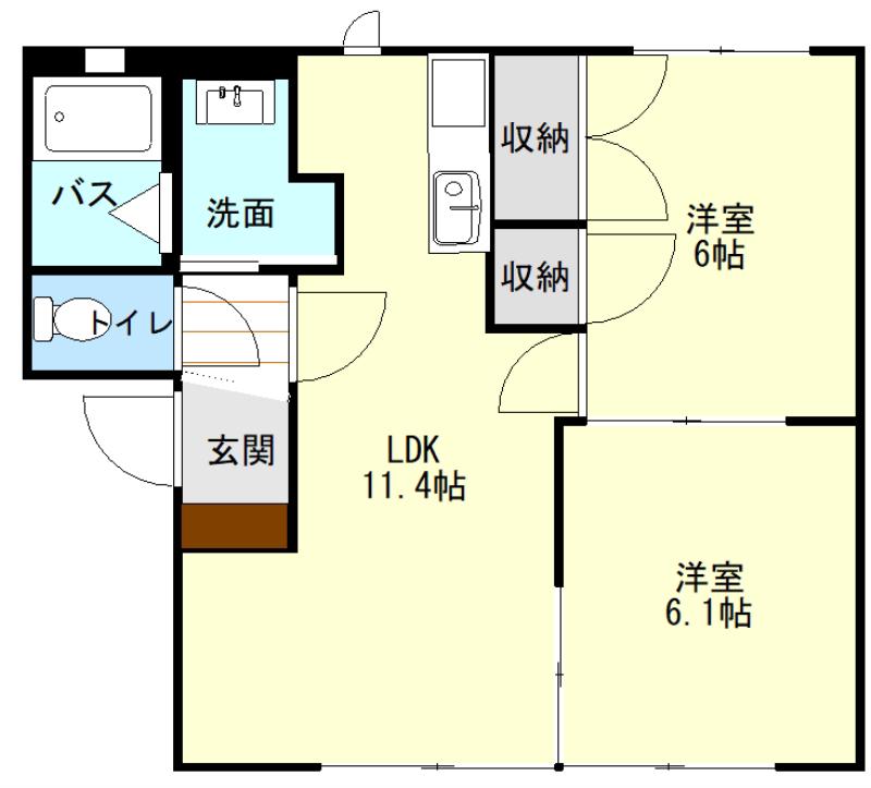 エスポアール新地(2LDK/1階)の間取り写真