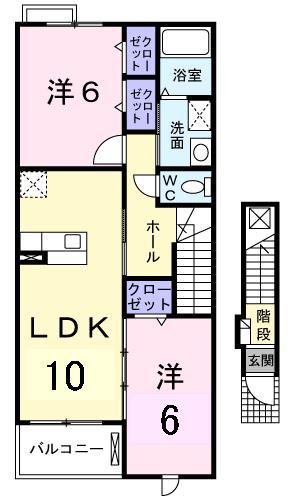 メゾン華陽B(2LDK/2階)の間取り写真