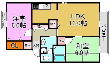 びわ楠根(2LDK/1階)の間取り写真