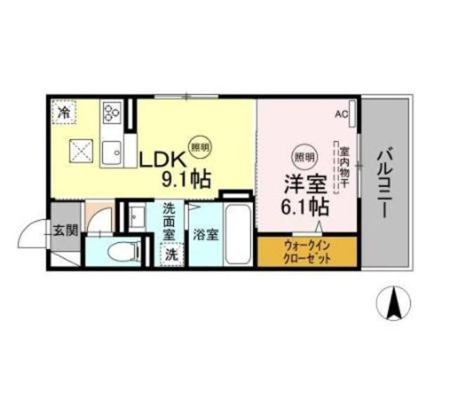CONFORT HANA(1LDK/2階)の間取り写真